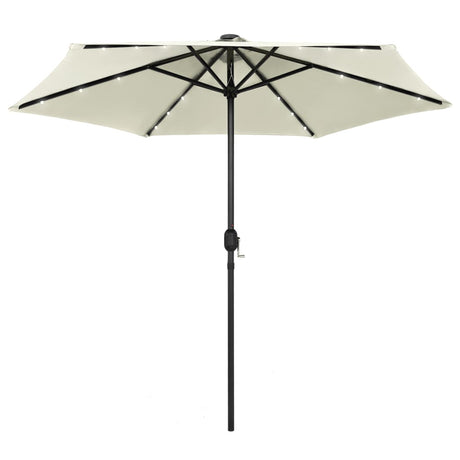 Parasol vidaxl avec éclairage LED et poteau en aluminium 270 cm sableux blanc