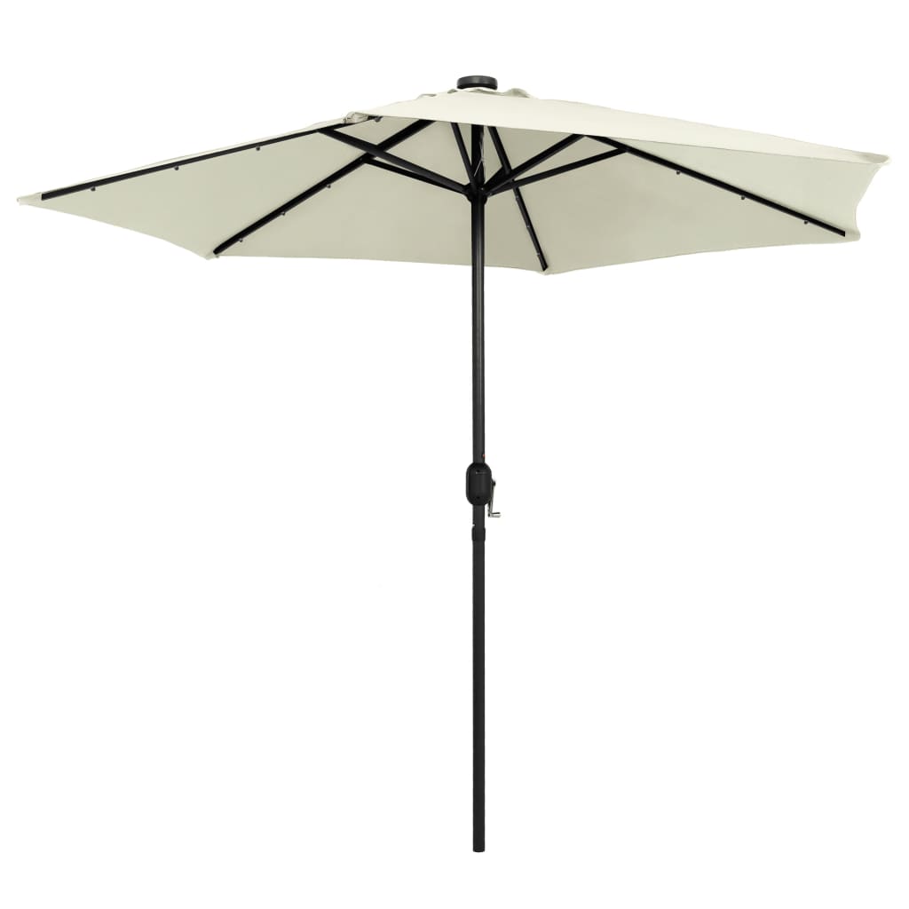 Vidaxl -parasol med LED -belysning og aluminiumstang 270 cm sandhvit