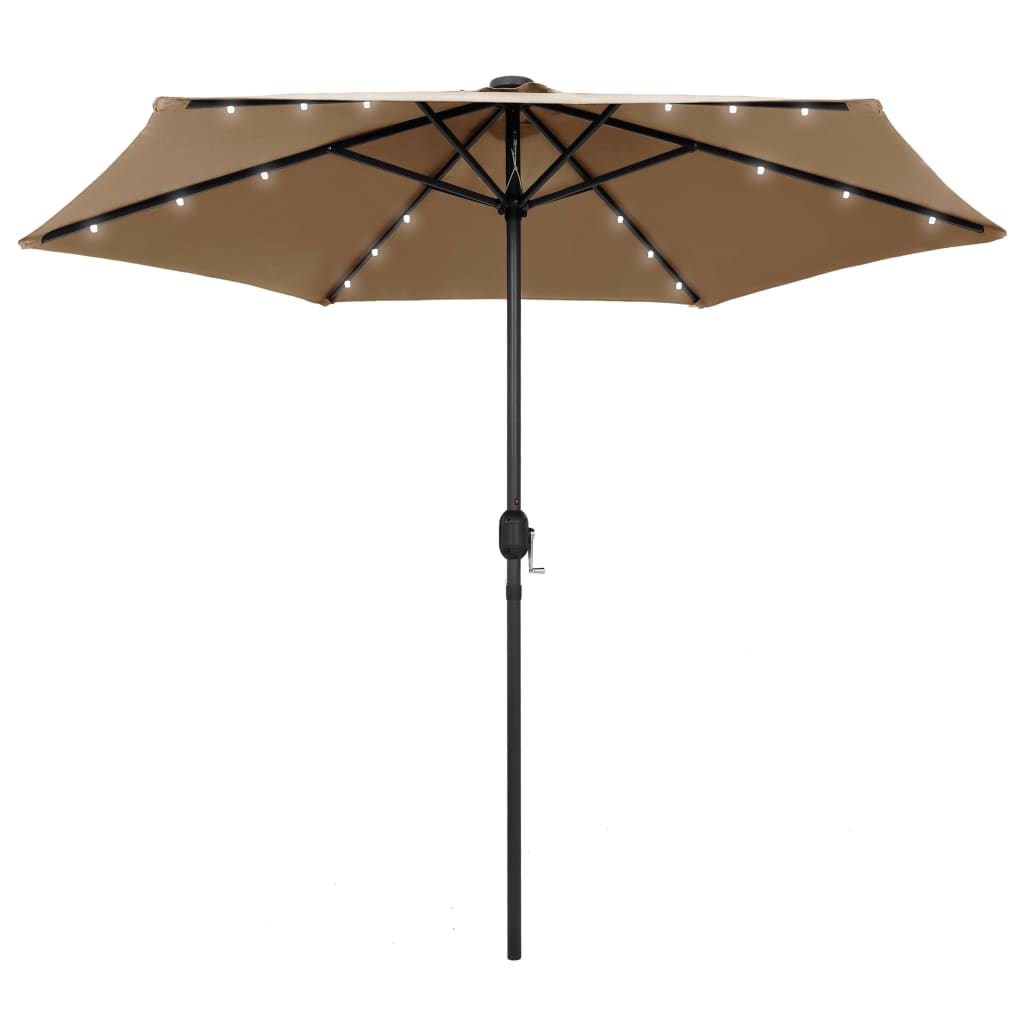 Vidaxl Parasol z oświetleniem LED i aluminiowym biegunem 270 cm taupe