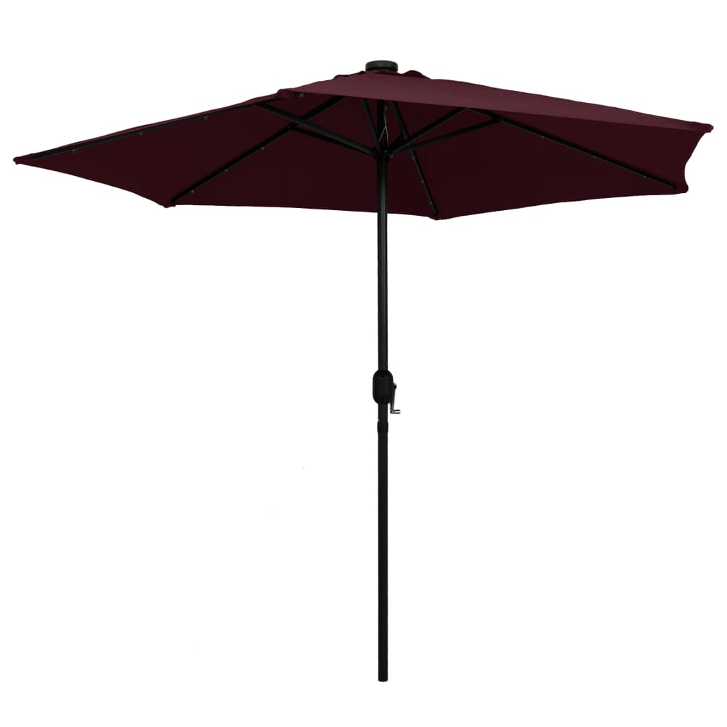 Vidaxl -parasol med LED -belysning aluminiumstang 270 cm Bordeaux rød