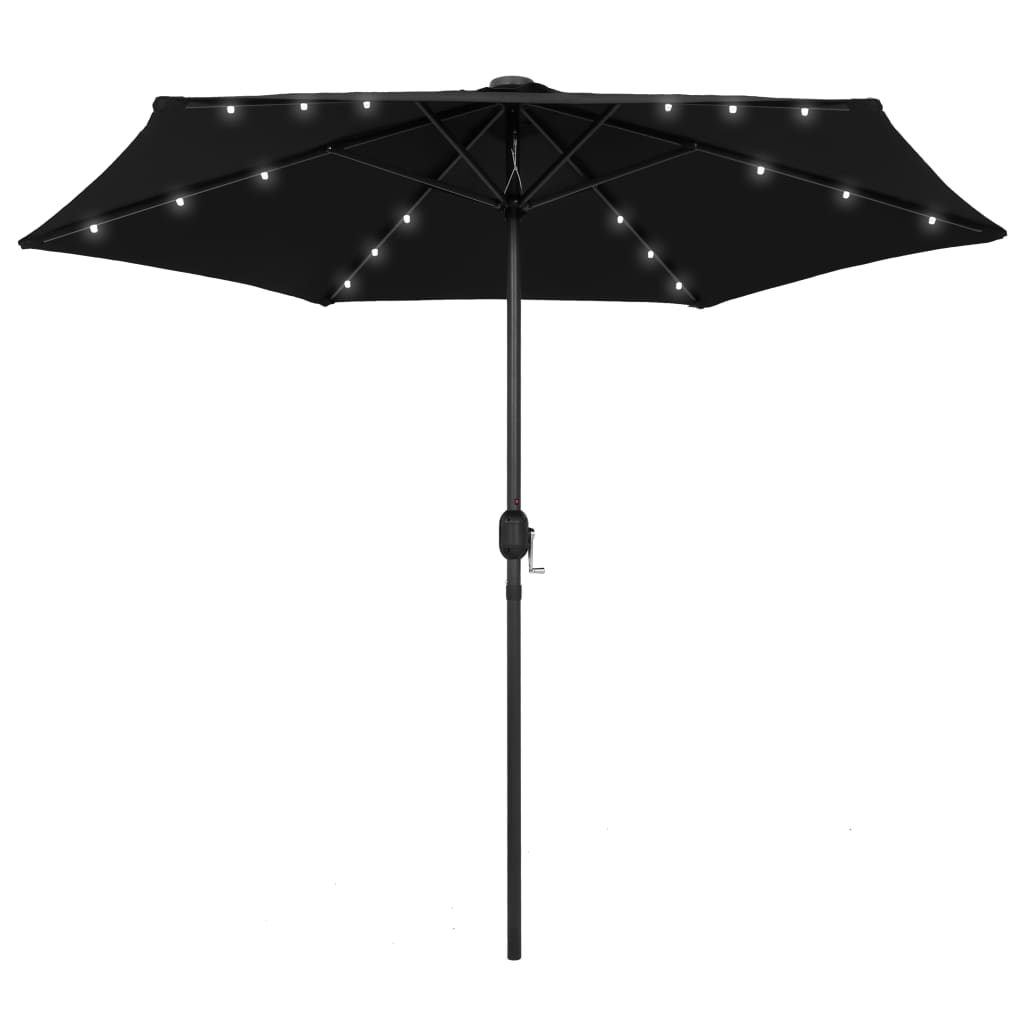 Vidaxl Parasol z oświetleniem LED i biegunem aluminiowym 270 cm czarnym