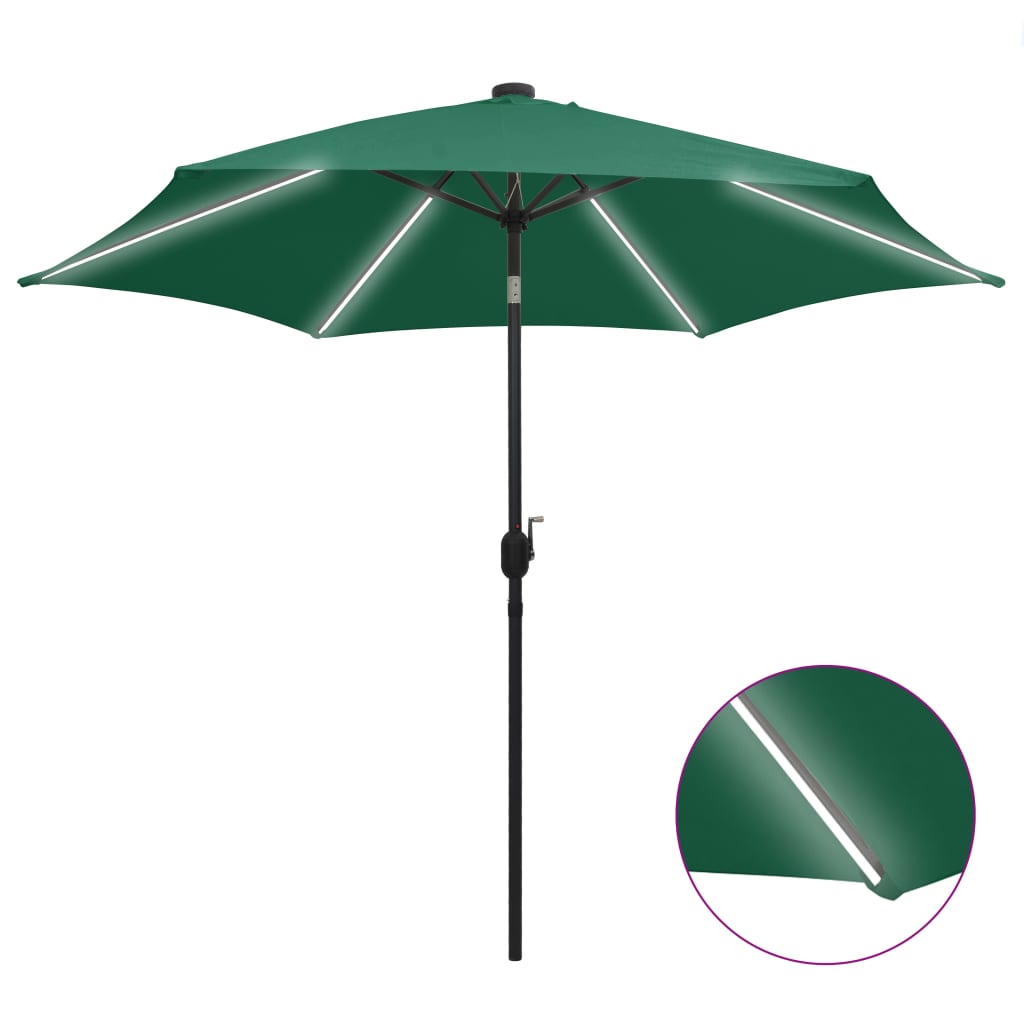 Parasol vidaxl avec éclairage LED et poteau en aluminium 300 cm vert