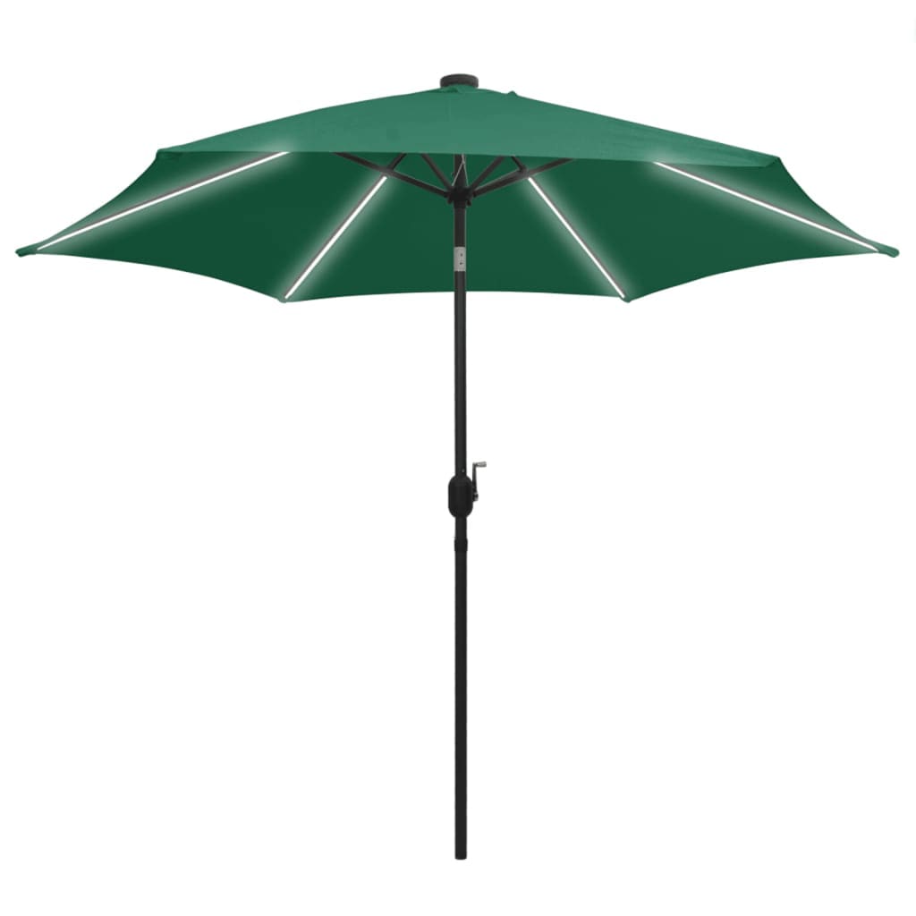 Parasol vidaxl avec éclairage LED et poteau en aluminium 300 cm vert