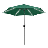 Parasol vidaxl avec éclairage LED et poteau en aluminium 300 cm vert