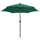 Parasol vidaxl avec éclairage LED et poteau en aluminium 300 cm vert