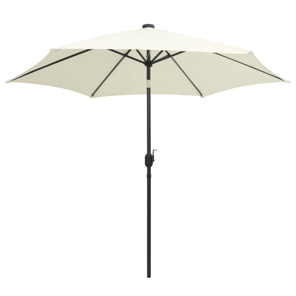 Parasol Vidaxl con iluminación LED y poste de aluminio de 300 cm blanco arenoso