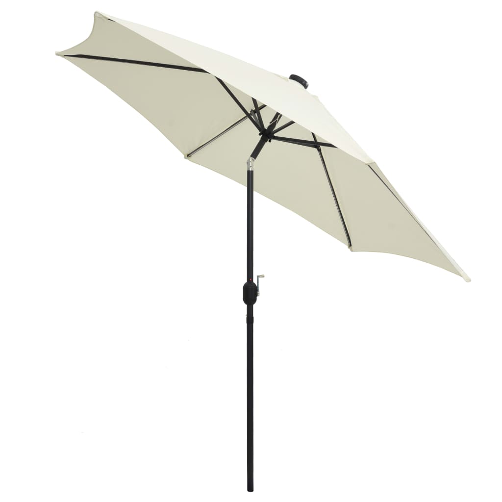 Vidaxl parasol met led-verlichting en aluminium paal 300 cm zandwit