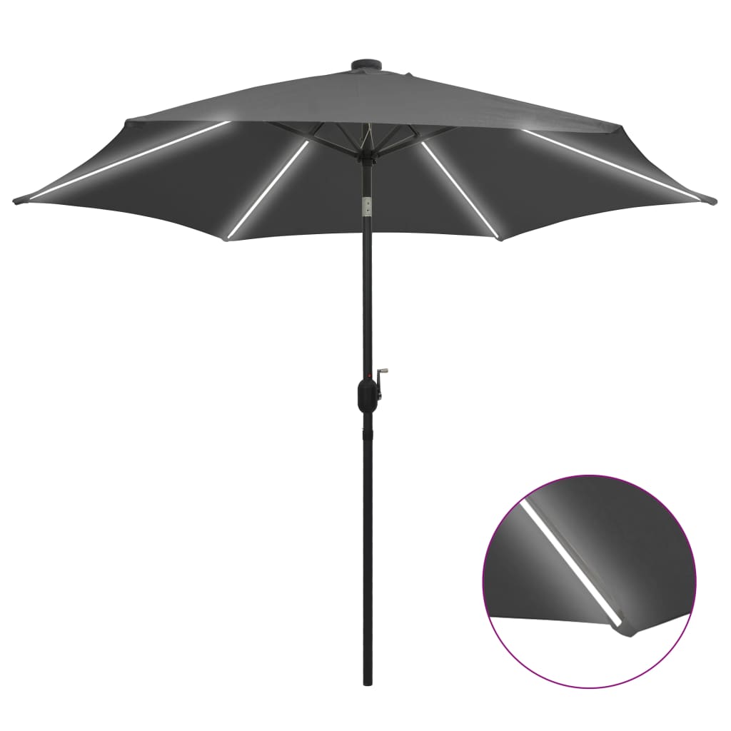 Vidaxl -parasol med LED -belysning og aluminiumstang 300 cm anthracit