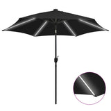 Parasol vidaxl avec éclairage LED et poteau en aluminium 300 cm noir