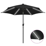 Vidaxl -parasol med LED -belysning og aluminiumstang 300 cm sort