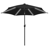 Vidaxl -parasol med LED -belysning og aluminiumstang 300 cm sort