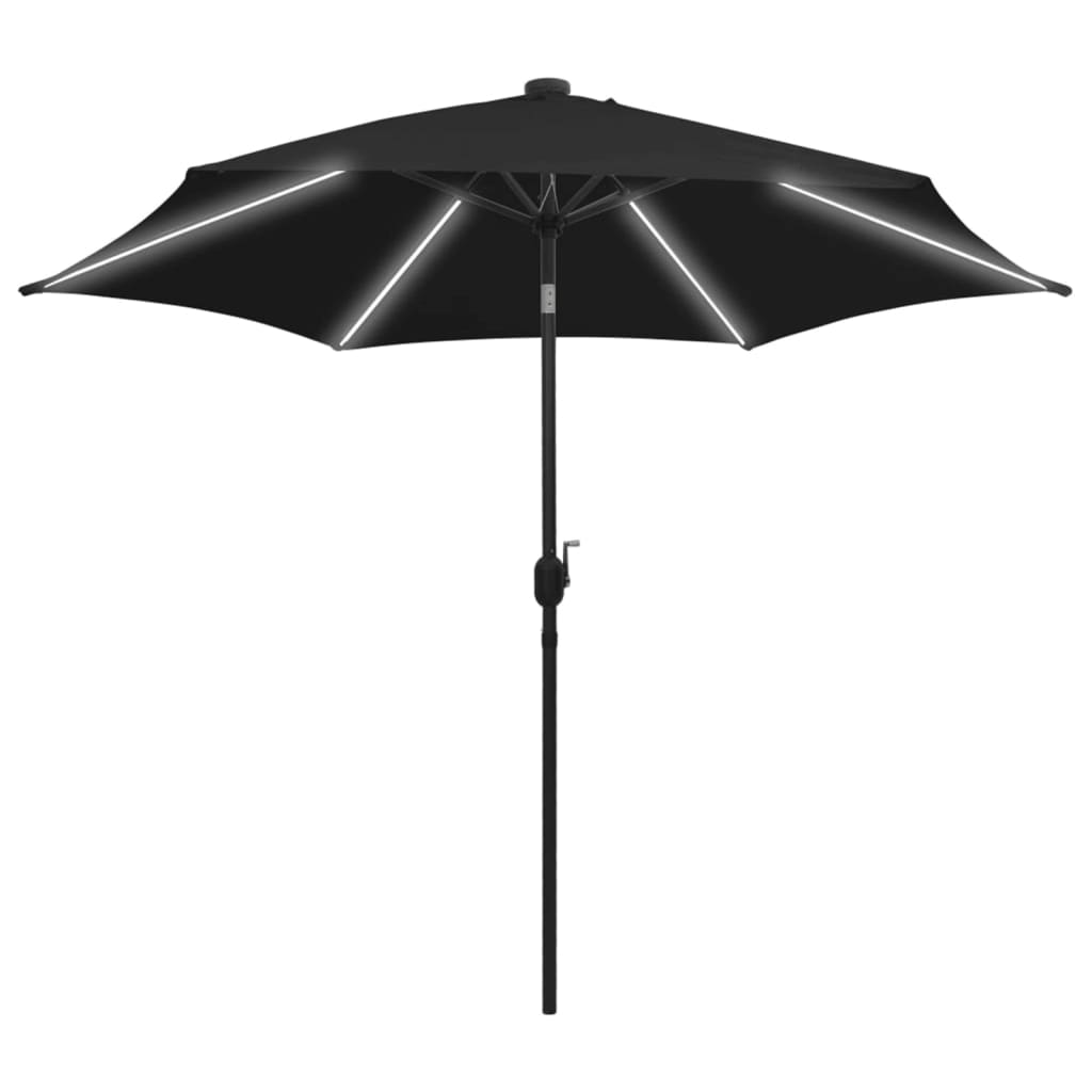 Parasol vidaxl avec éclairage LED et poteau en aluminium 300 cm noir