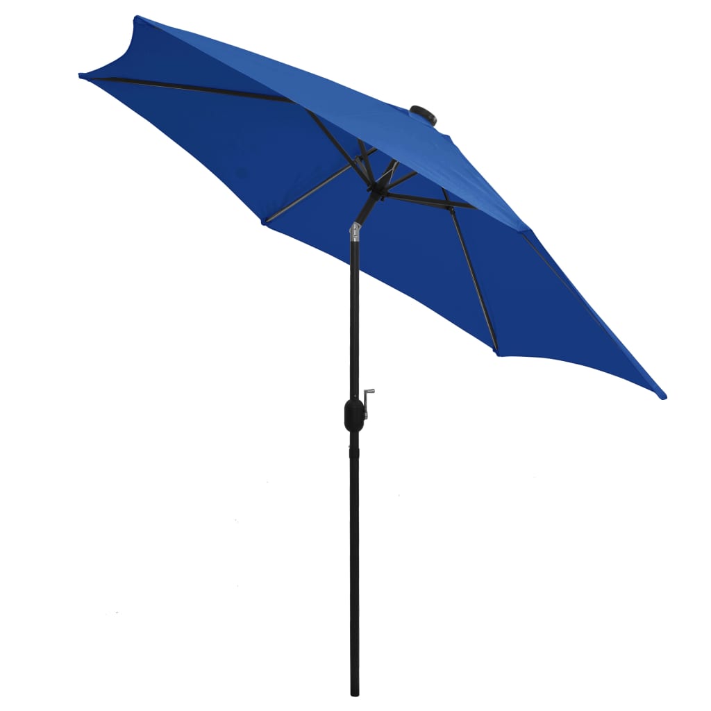 Parasol vidaxl avec éclairage LED et poteau en aluminium 300 cm bleu azure