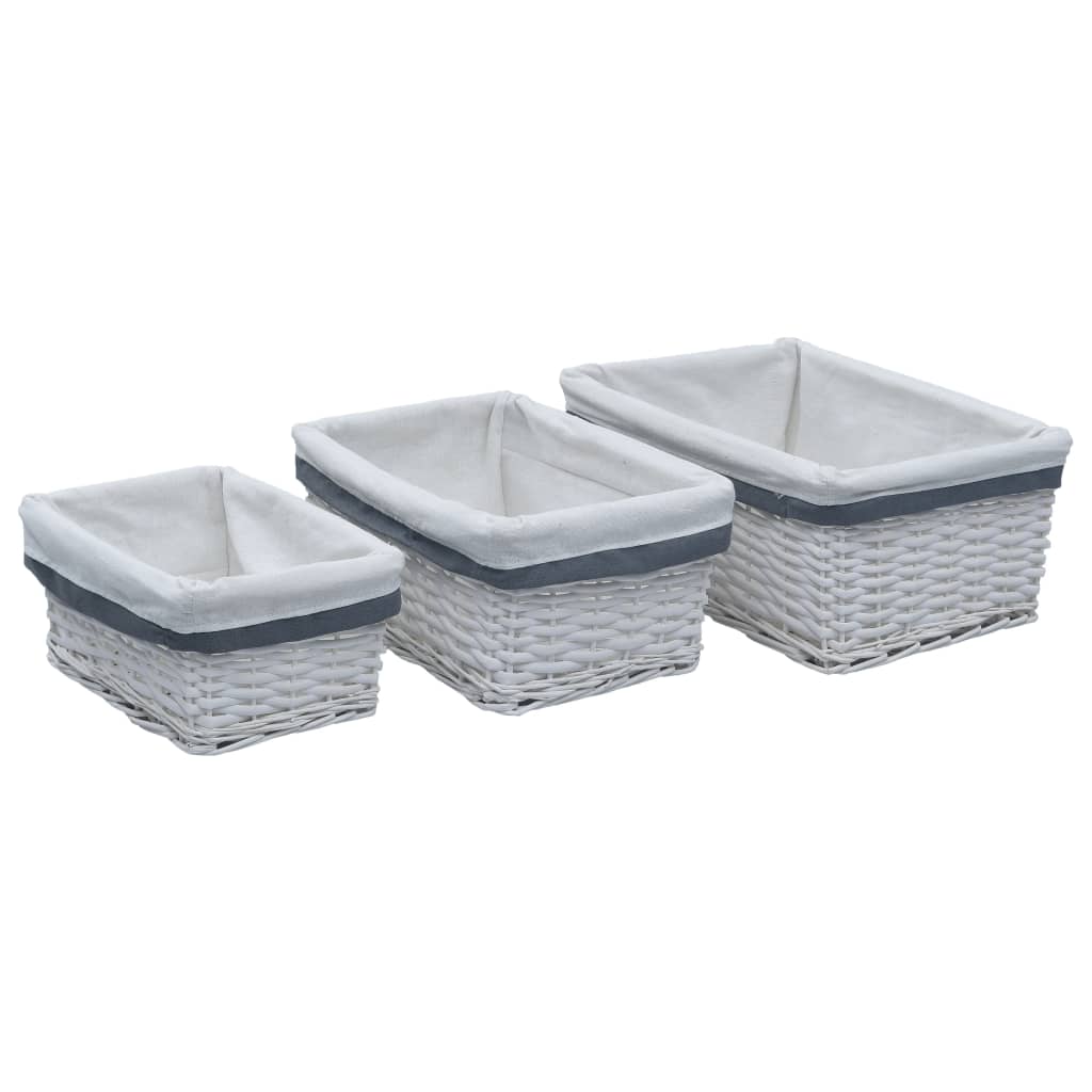 Vidaxl 3 piezas Canasta Conjunto de sauce apilable White