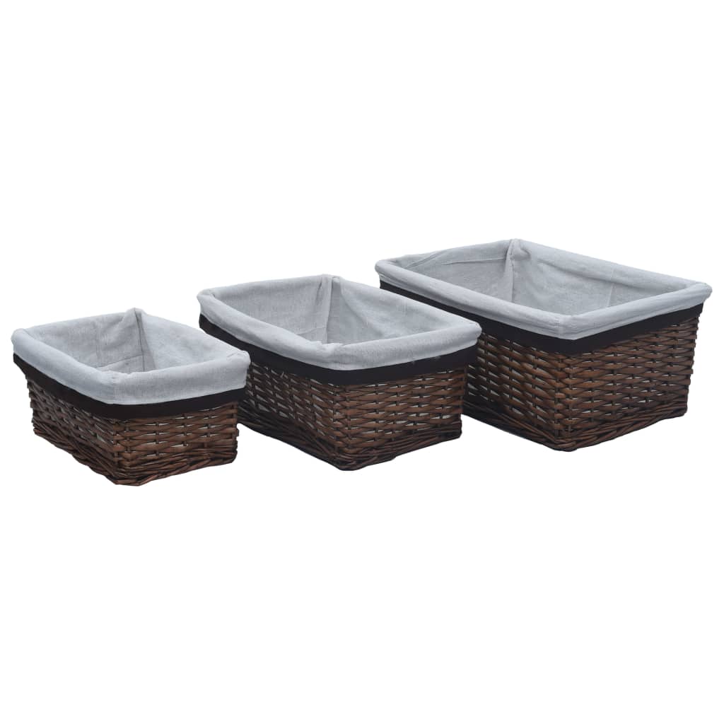 Vidaxl 3-part basket set stackable willows brown