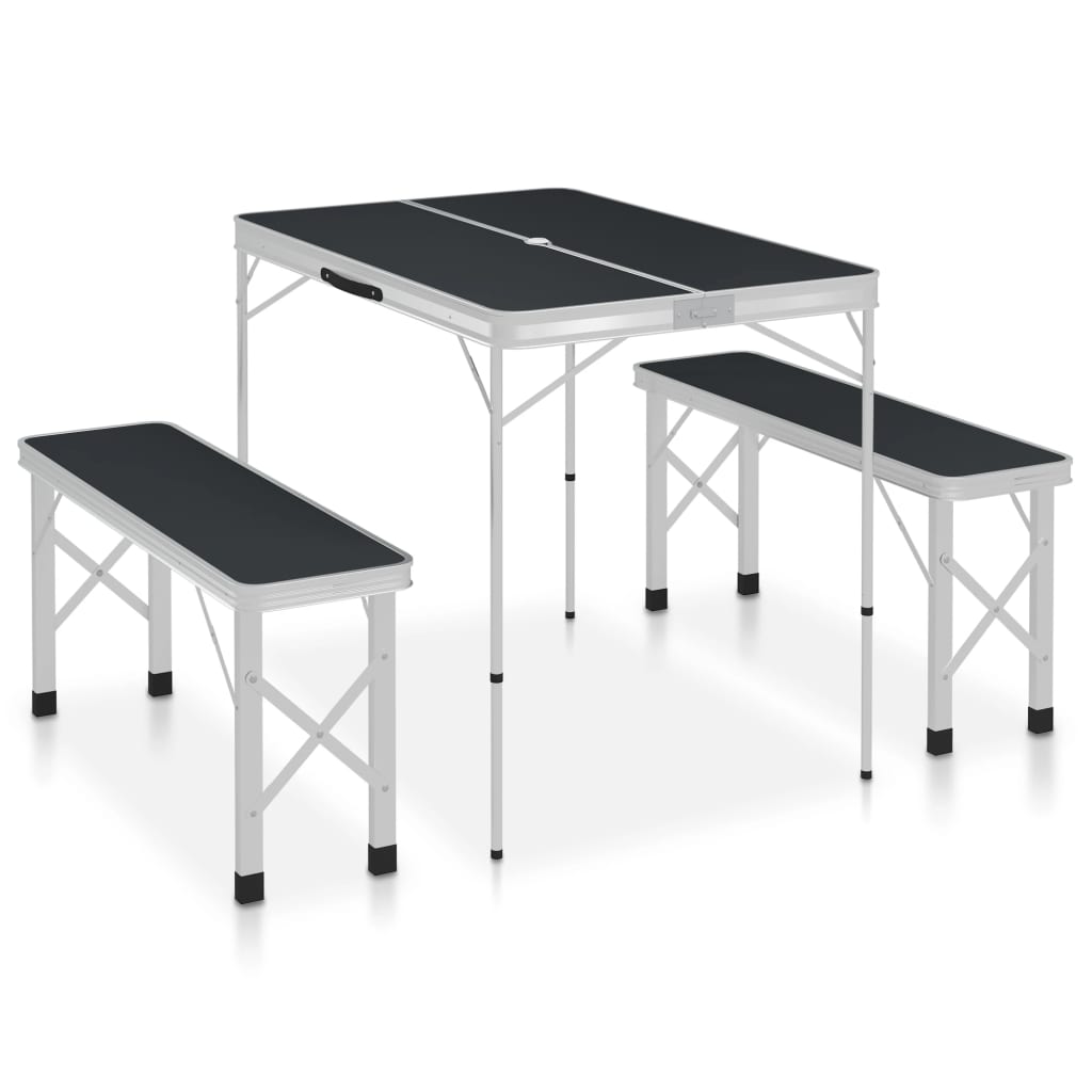 Table de camping vidaxl pliable avec 2 bancs gris en aluminium