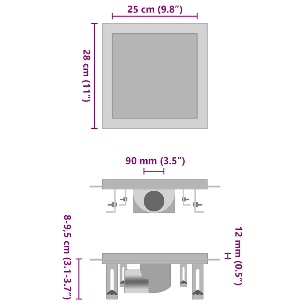 Vidaxl Display doccia con coperchi da 2 in 1 28x28 cm in acciaio inossidabile