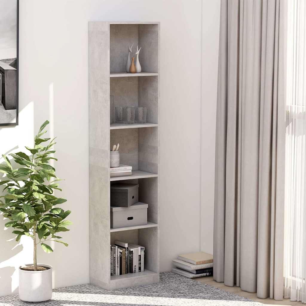 Vidaxl boekenkast met 5 schappen 40x24x175 cm bewerkt hout betongrijs