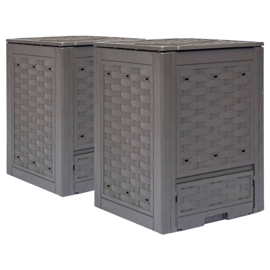 VIDAXL -Kompostbehälter 2 PCs 600 L 60x60x83 cm Kunststoff Rattan Braun