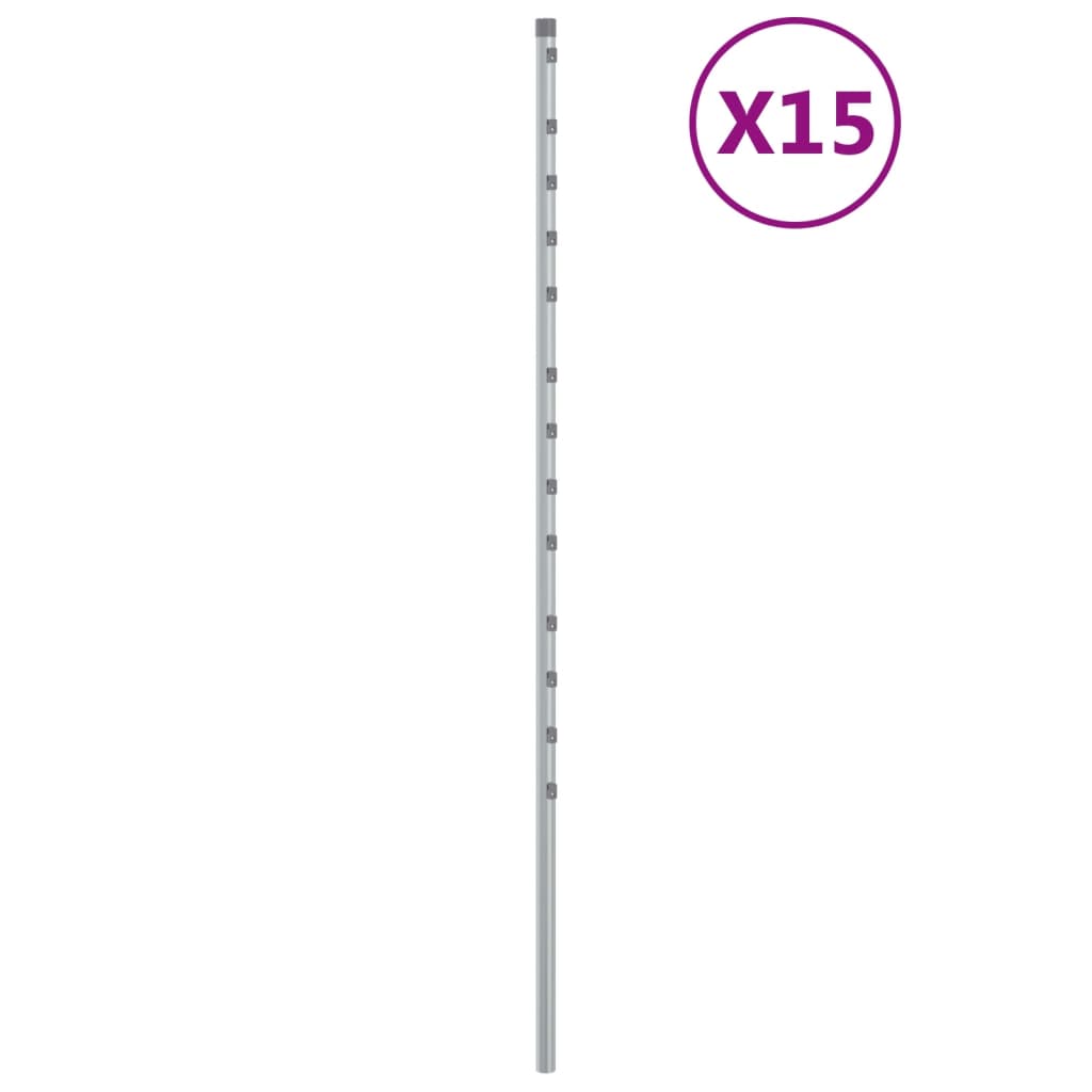 Vidaxl 15 St Fencing Posts de 170 cm en acier galvanisé