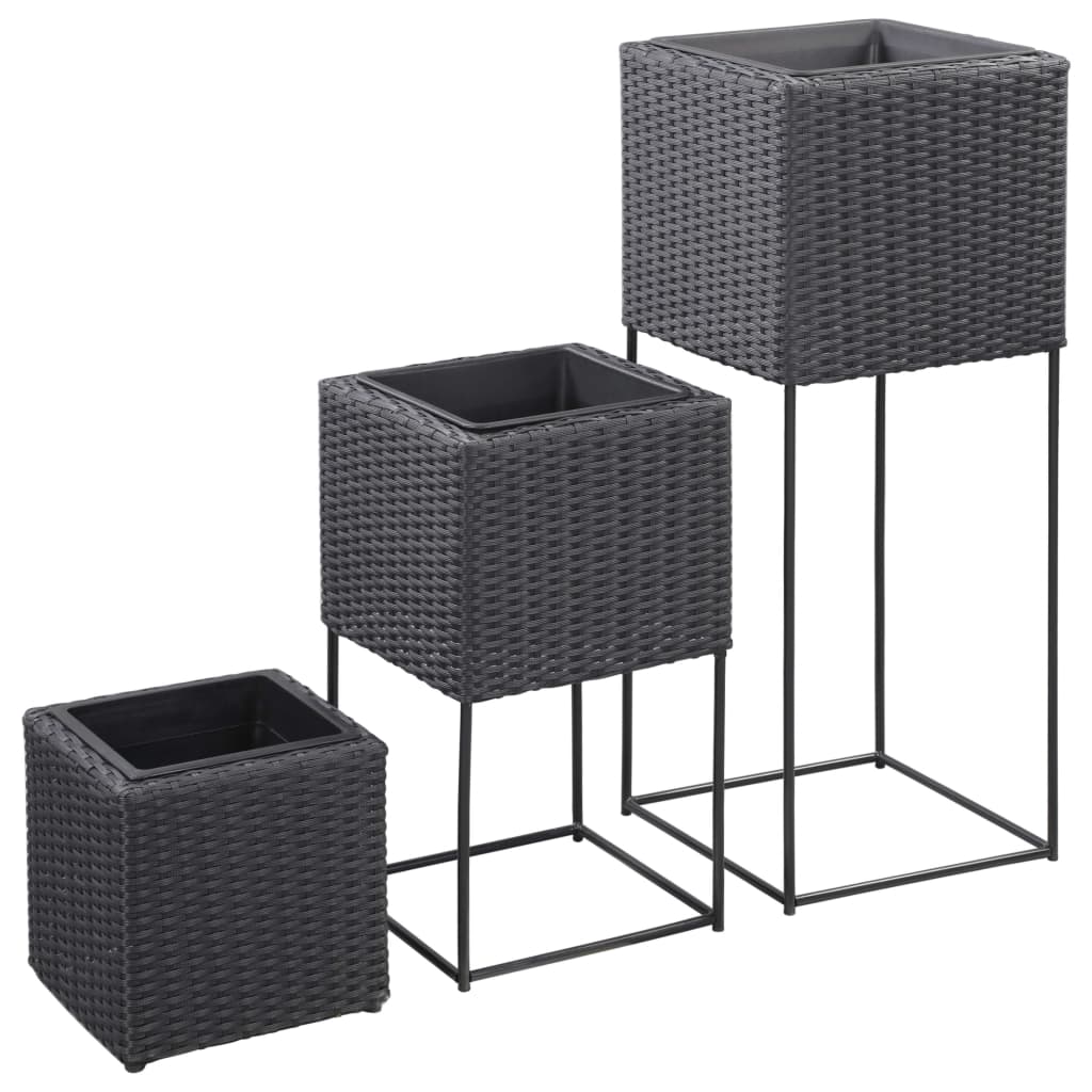 Vidaxl Planilniki so vzgajali 3 St Poly Rattan Black