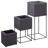 Plavnostní pěstitele Vidaxl zvedly 3 st. Poly Rattan Black