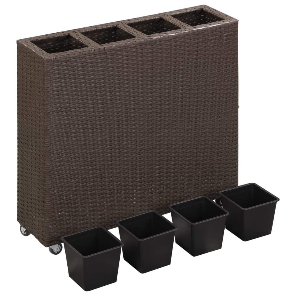 Planteur vidaxl élevé par 4 pots 80x22x79 cm en brun en rotin