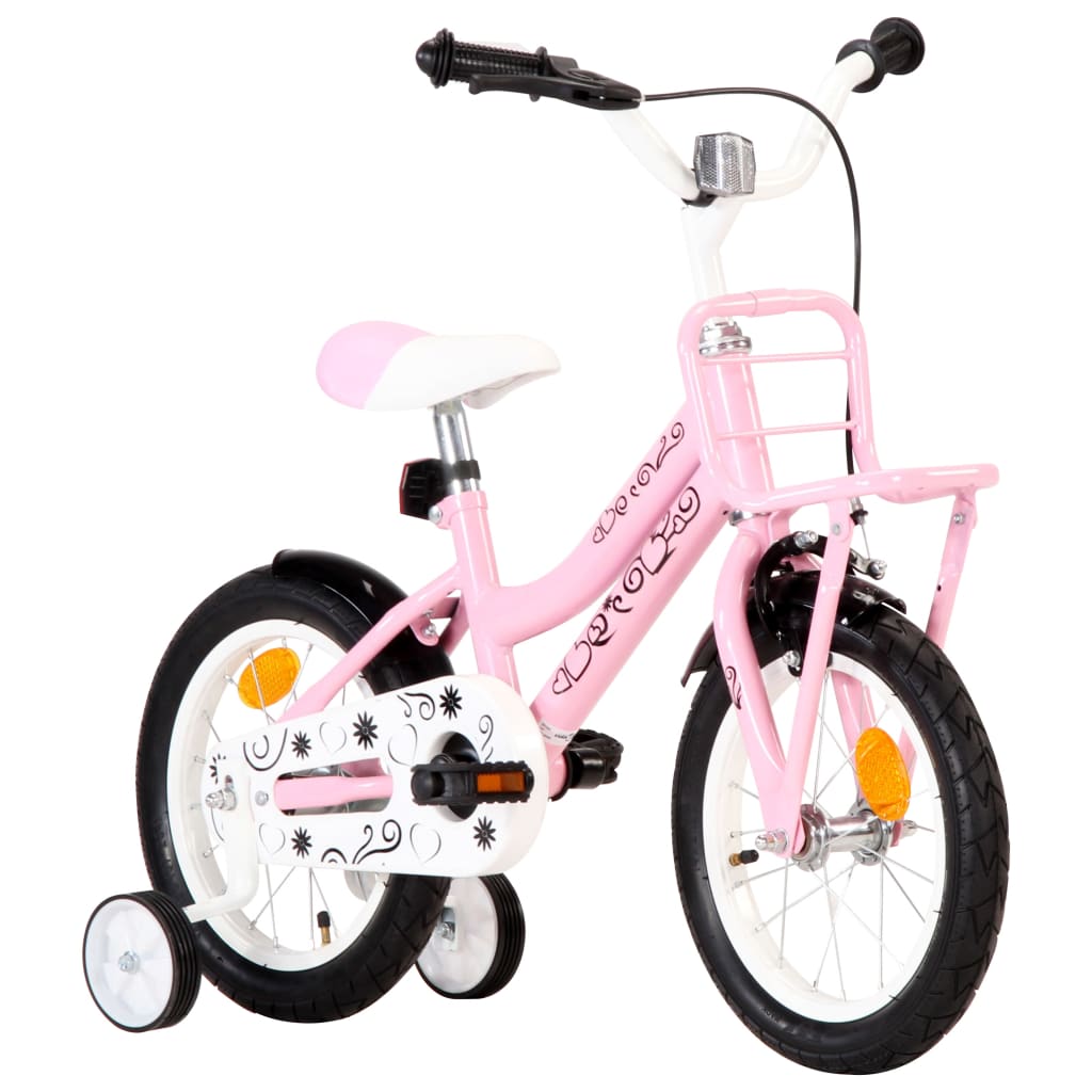 Vidaxl Children's bike with front carrier 14 inch white and pink