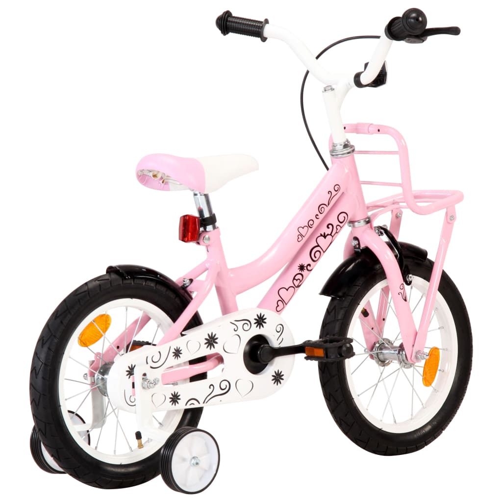 Vidaxl Children's bike with front carrier 14 inch white and pink