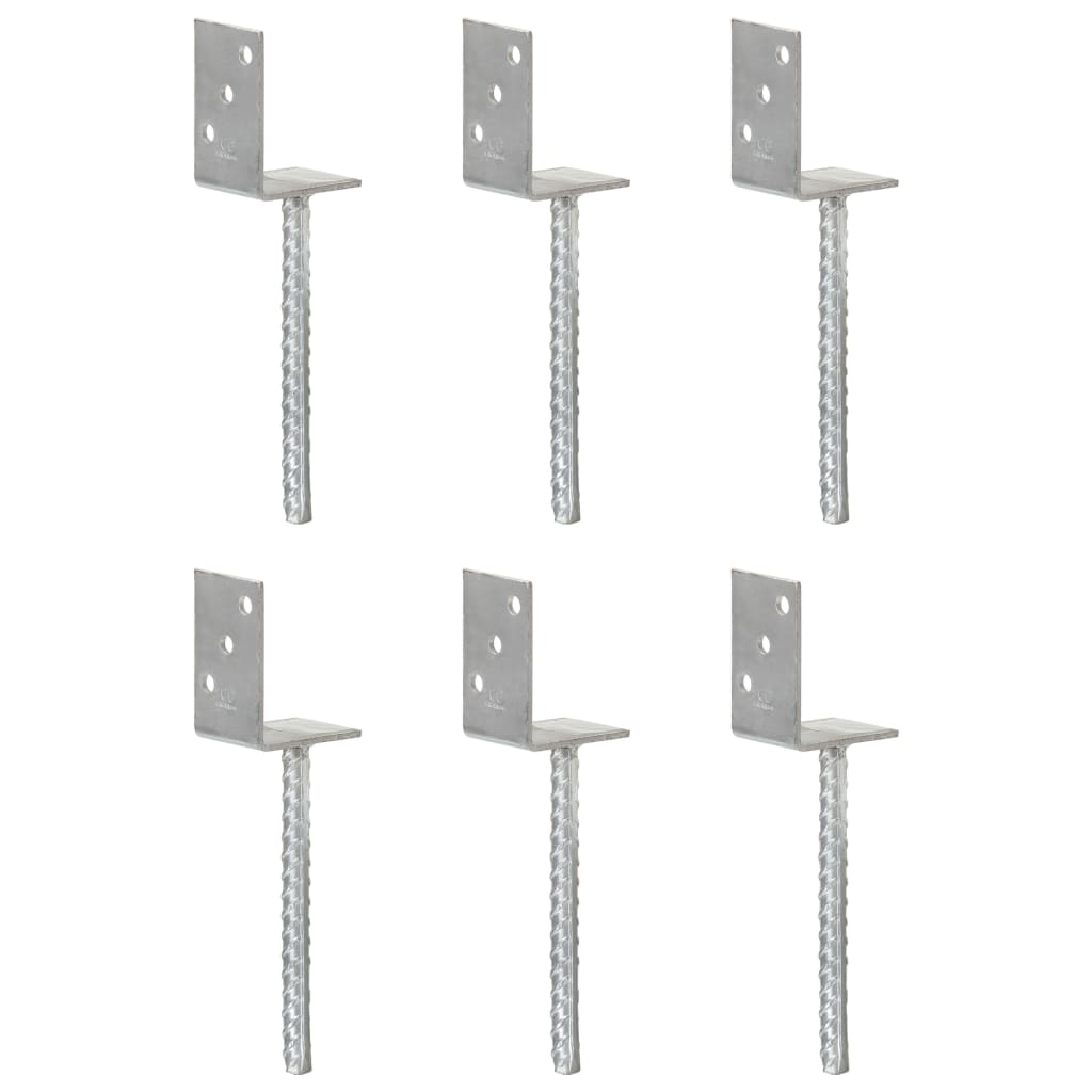 Vidaxl Ground Anchors 6 pcs 8x6x30 cm galvaniseret stål sølvfarvet