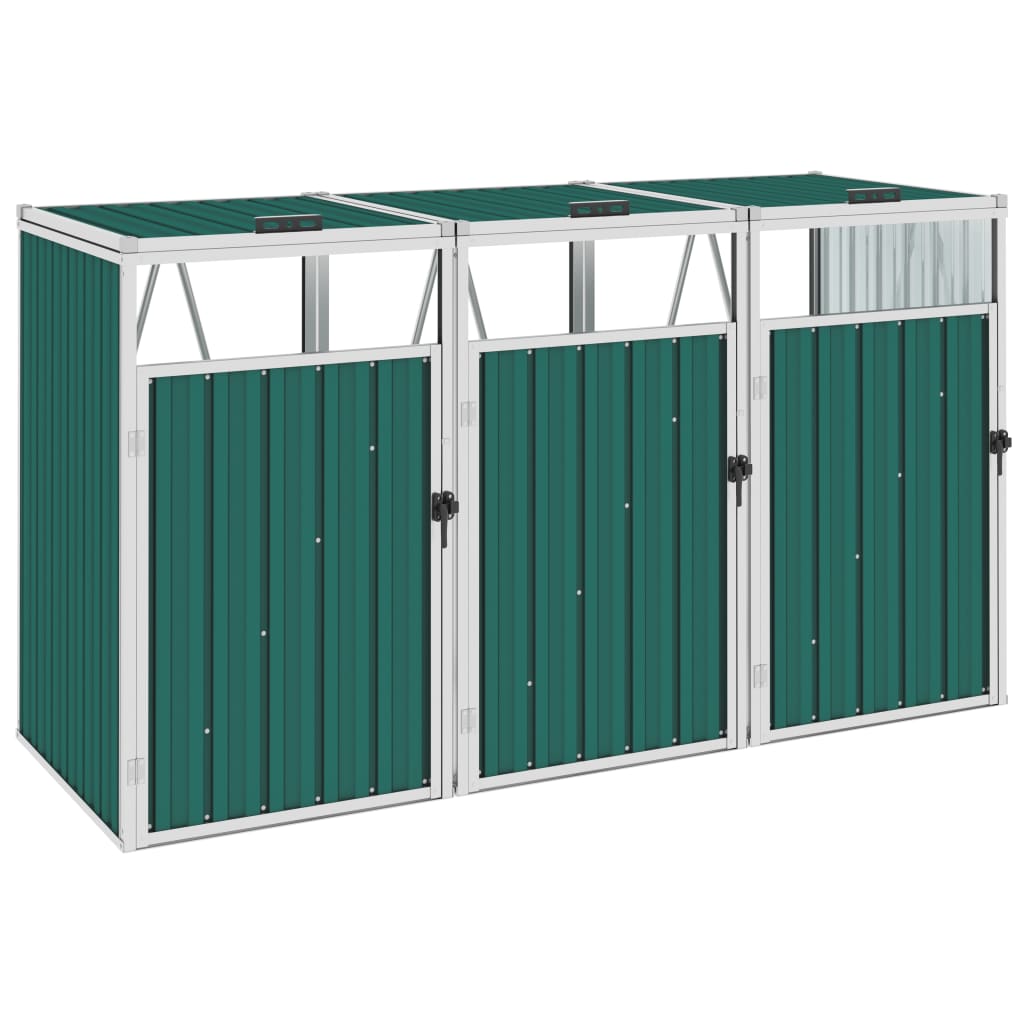 Vidaxl Waste Bin Storage Triple 213x81x121 cm stålgrønn