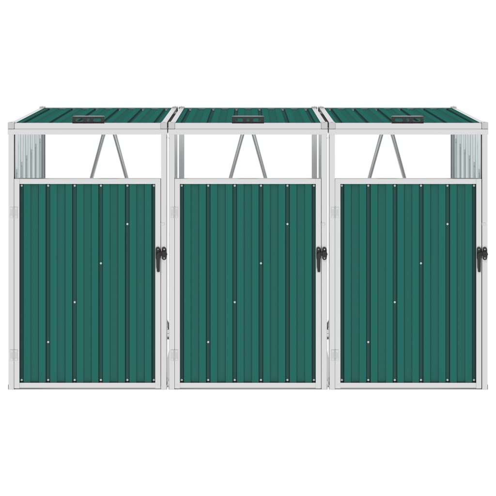 Vidaxl Waste Bin Almacenamiento Triple 213x81x121 cm de acero verde