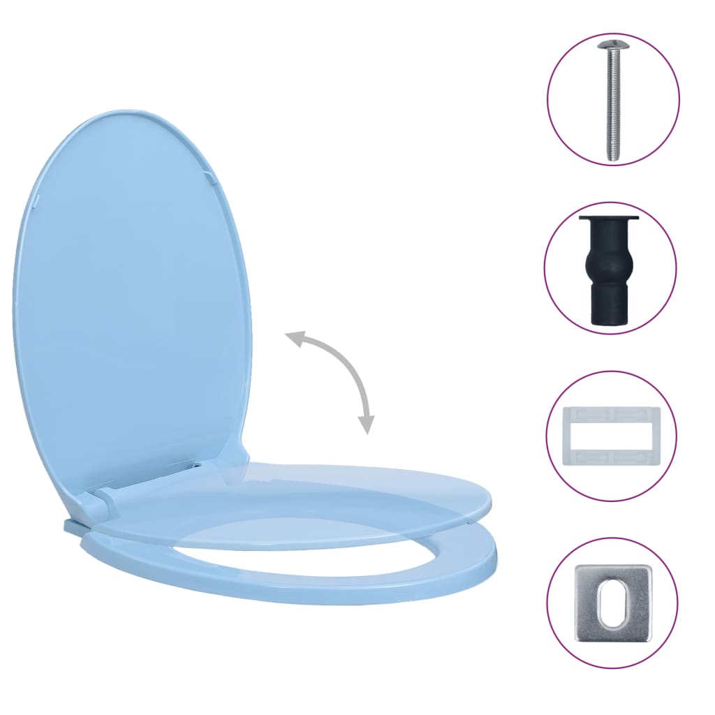 Vidaxl toilet seat soft-close and quick-release oval blue