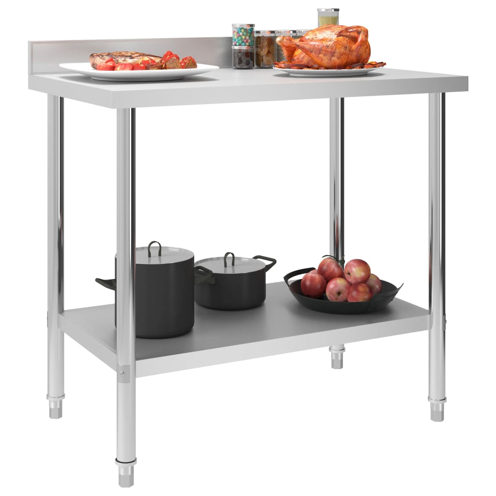 Vidaxl Kitchenwork table with splash screen 100x60x93 cm Stainless steel