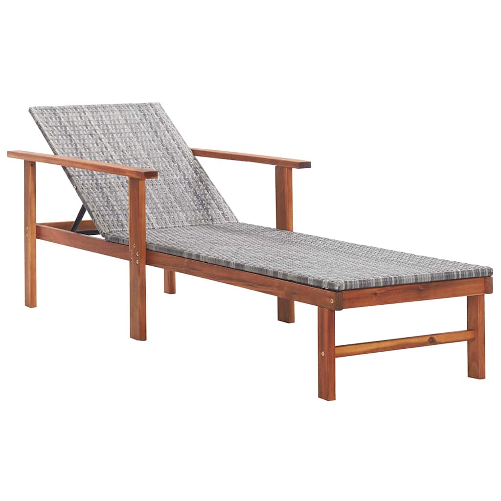 Vidaxl ligbed met kussen poly rattan en massief acaciahout grijs