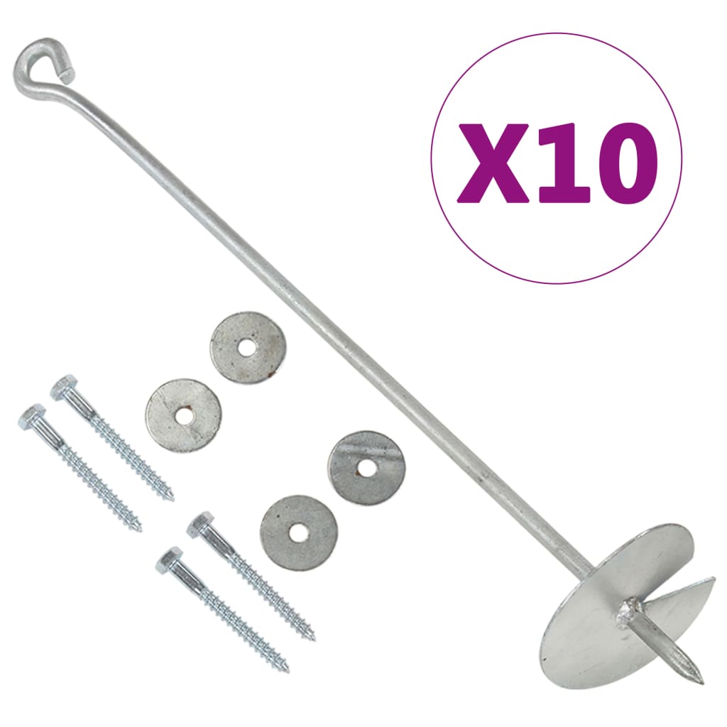 Vidaxl Ground Anchors 10 PCS 10x60 cm galvanisert metall