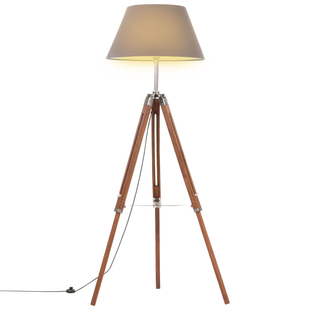 Vidaxl Lampada da pavimento Driepoot 141 cm Teak solido Miele marrone e grigio