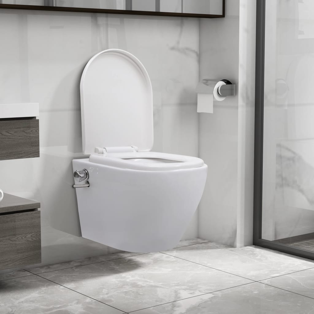 Vidaxl suspendu aux toilettes sans bordure avec fonction bidet blanc céramique blanc