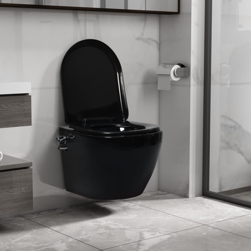 Vidaxl Impiccamento Wilet senza bordo con bidet Funzione ceramica nera