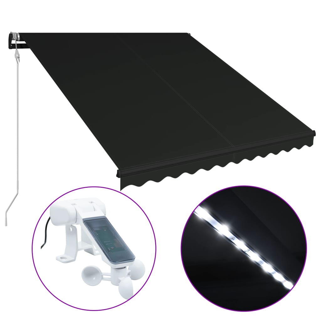 Vidaxl Luifel extensible con sensor de viento y antracita LED 300x250 cm