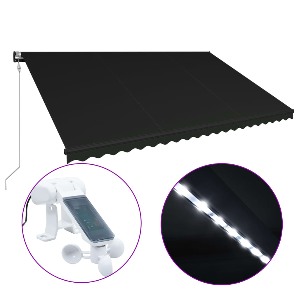 Vidaxl Luifel extensible avec le capteur de vent et LED 500x300 cm anthracite