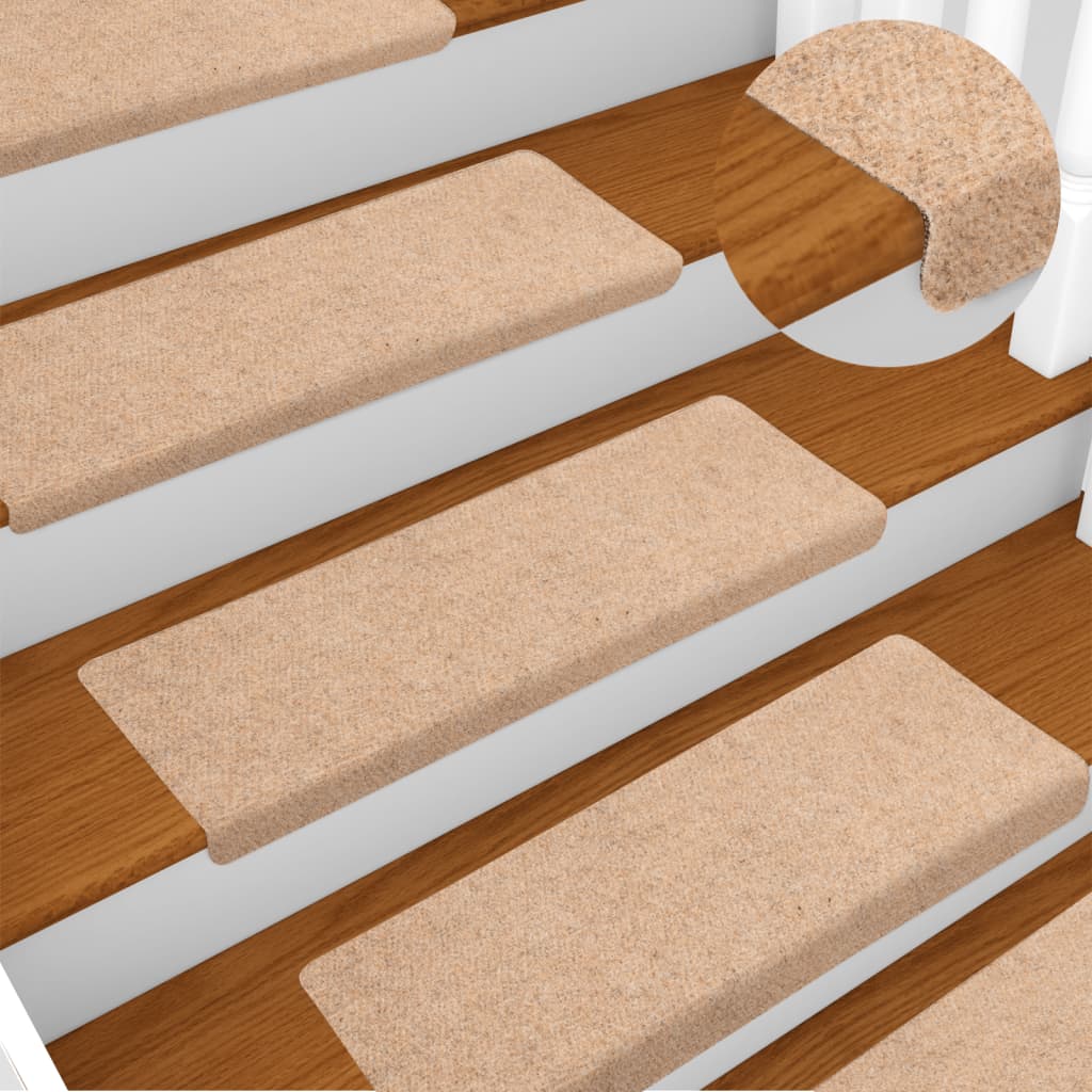 Vidaxl stair mats 15 st 65x21x4 cm needle felt cream -colored