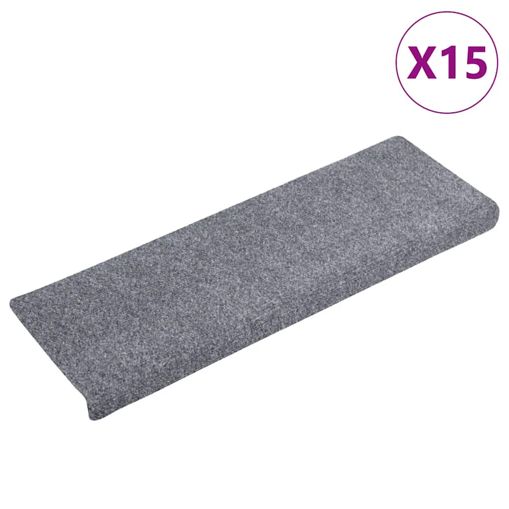 Mattes d'escalier vidaxl auto-adhésifs 15 pièces 65x21x4 cm gris clair avec bordure rectangulaire