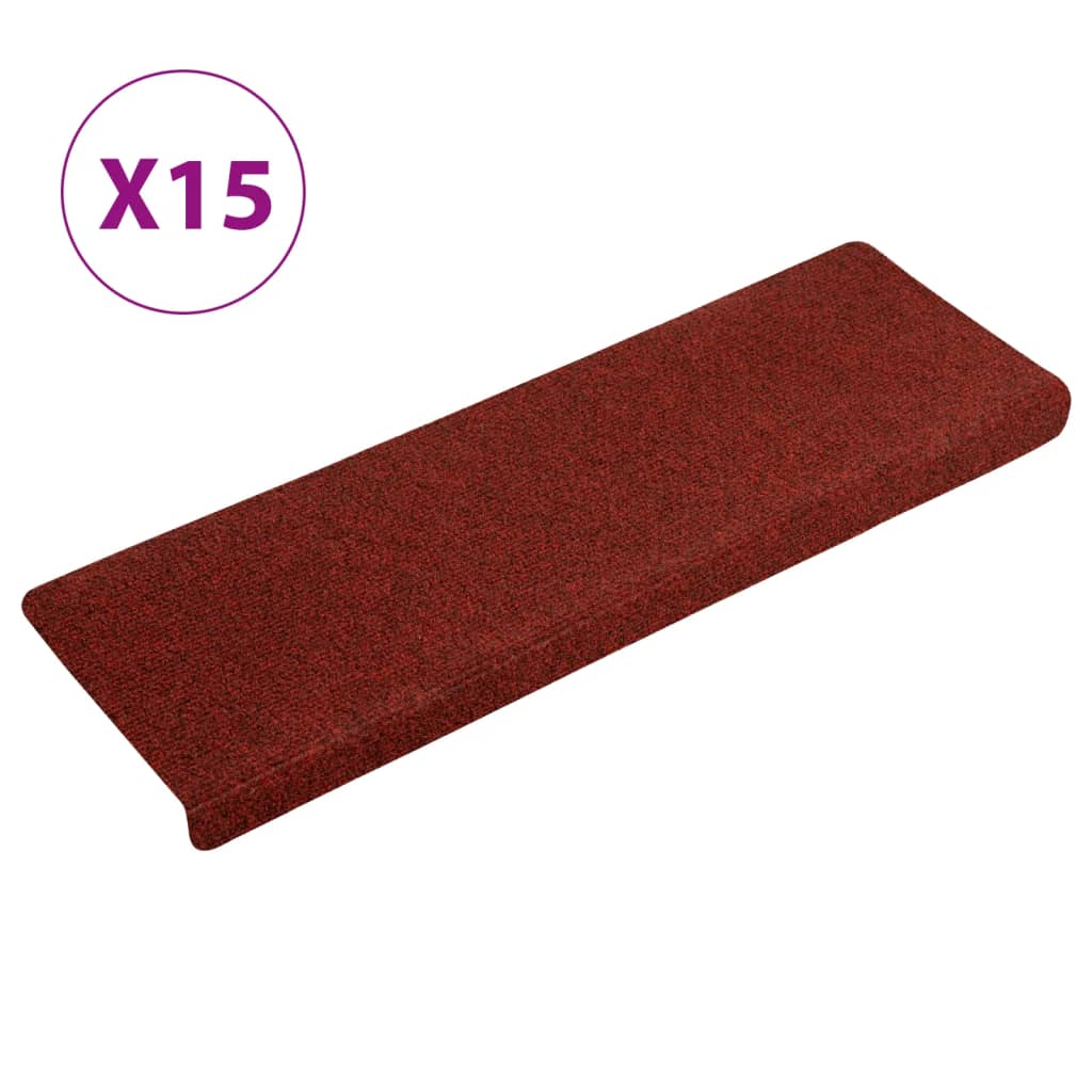 Esteras de escalera de Vidaxl 15 st 65x21x4 cm aguja fieltro rojo