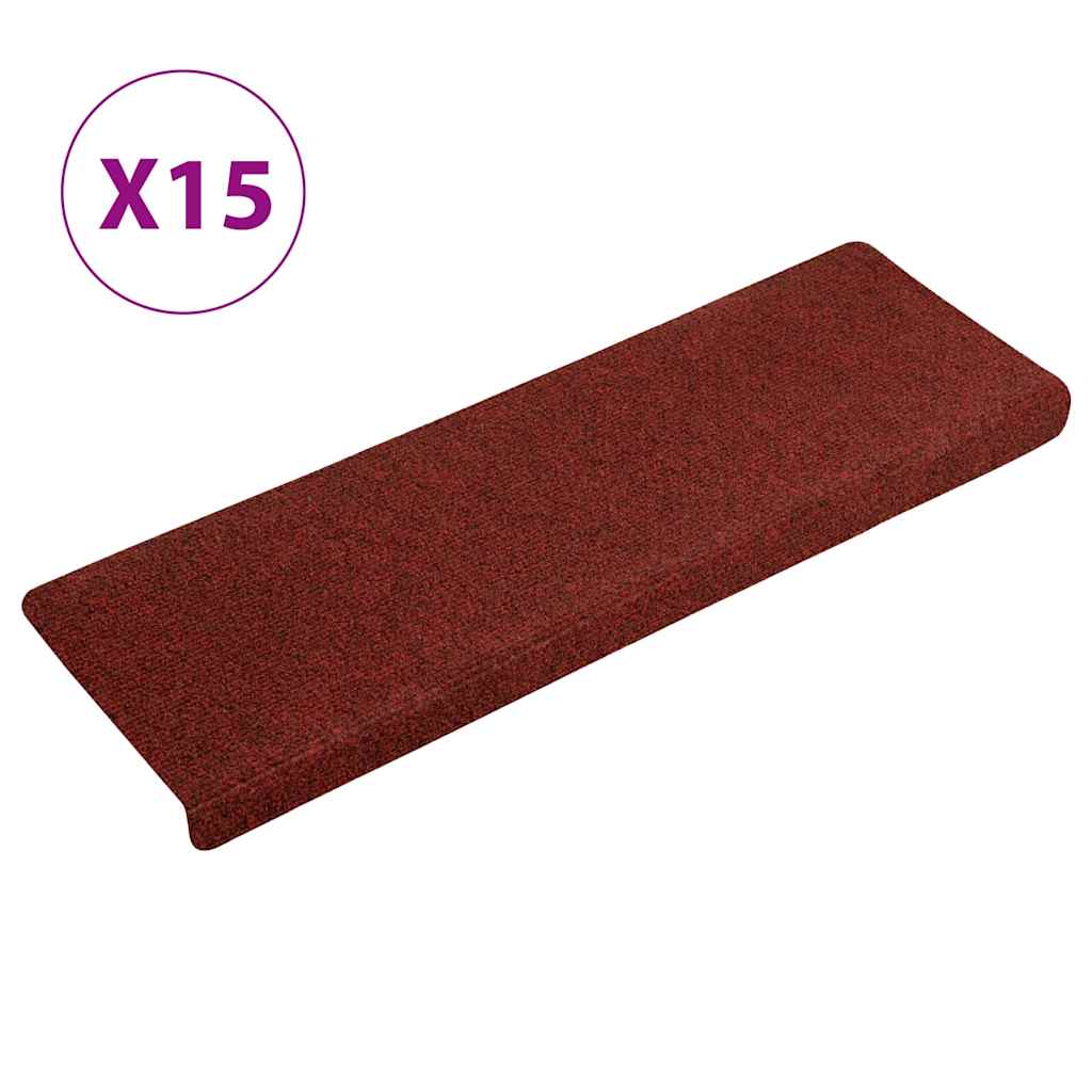 Vidaxl Mat à escalier auto-adhésif 15 pièces 65x21x4 cm Bordeaux rouge rectangulaire