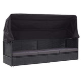 Vidaxl loungebank met luifel poly rattan zwart