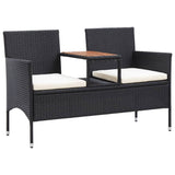 Vidaxl tuinbank 2-zits met tafeltje 143 cm poly rattan zwart