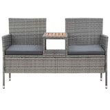 Vidaxl tuinbank 2-zits met tafeltje 143 cm poly rattan grijs