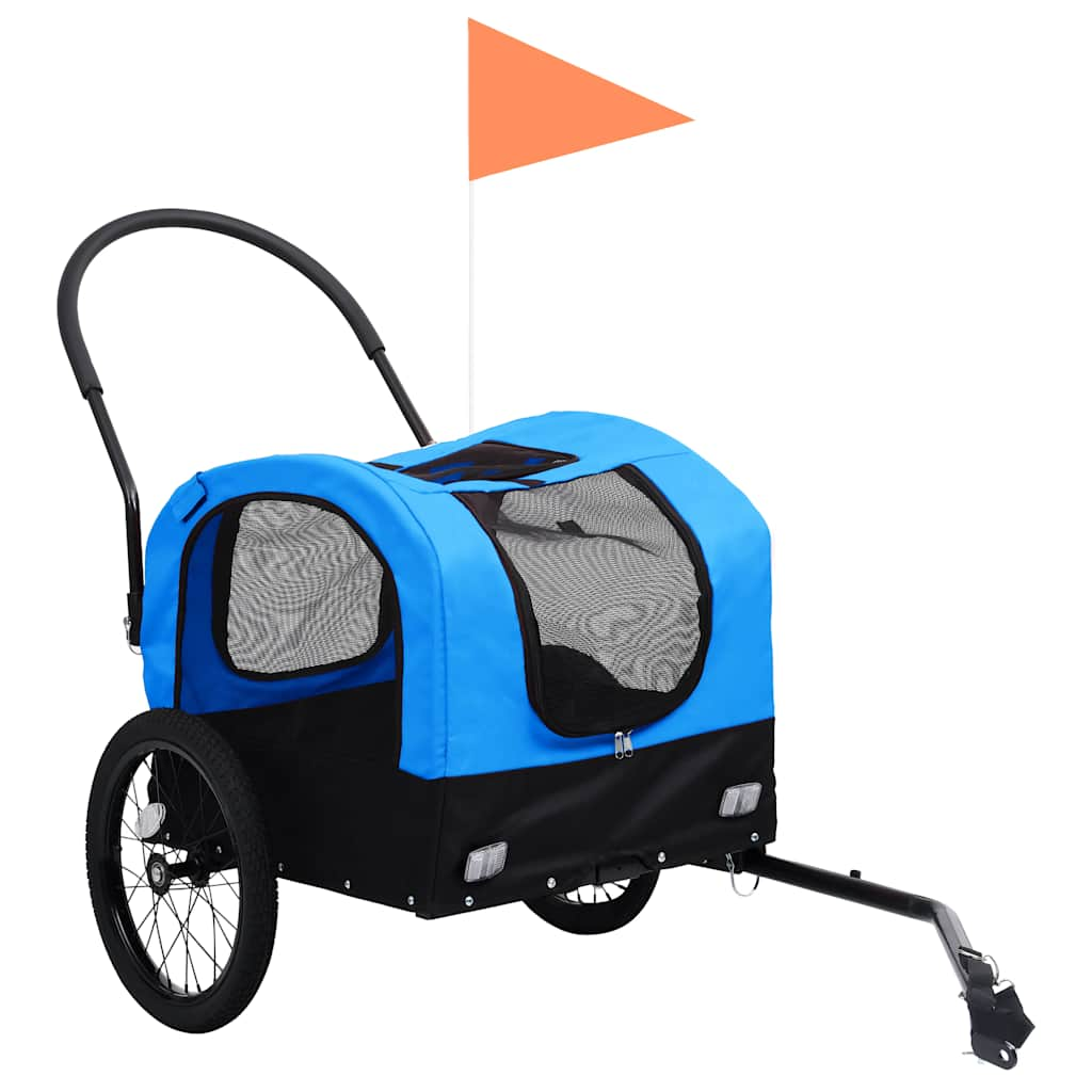 Vidaxl bicycle trailer and dog car 2-in-1 blue and black