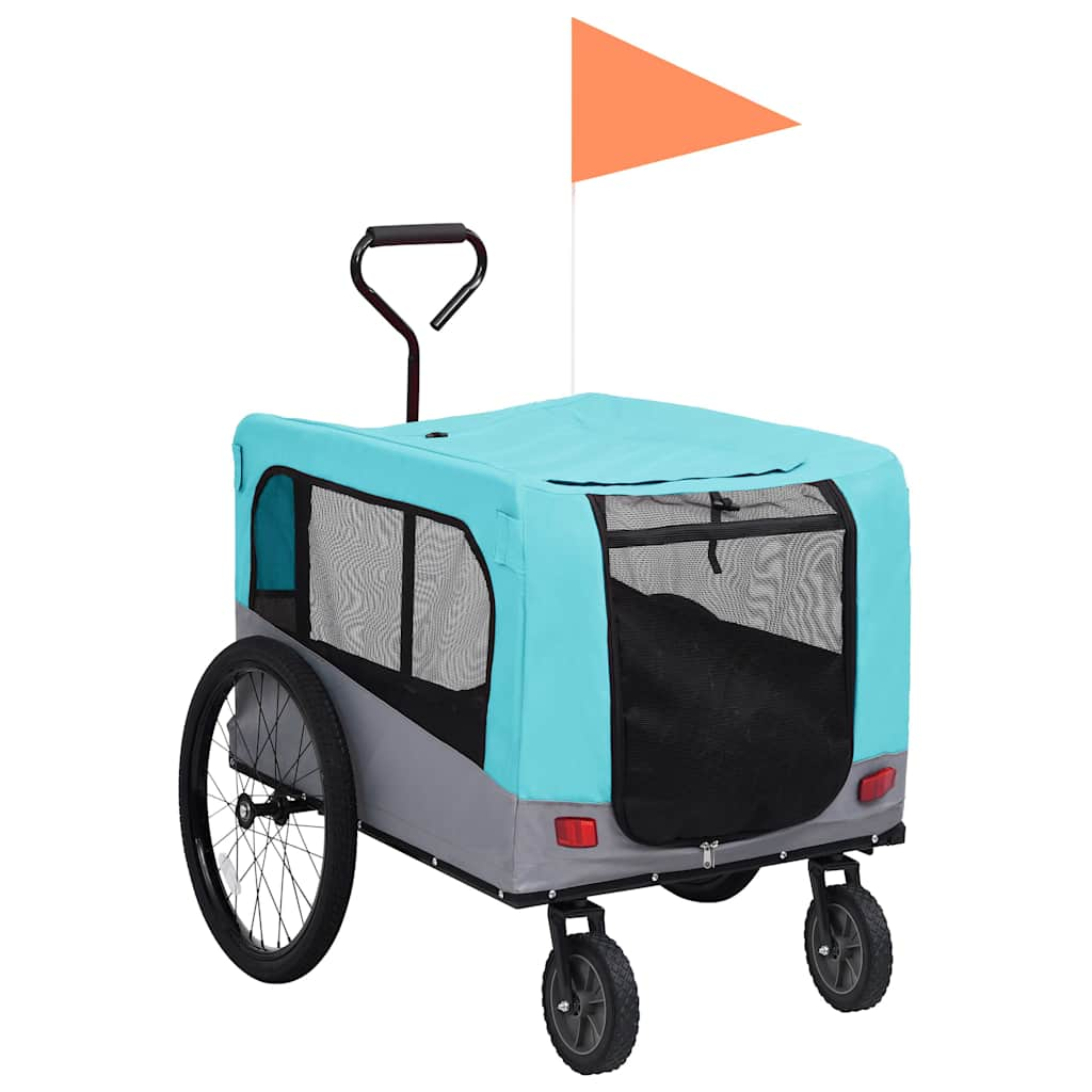 Vidaxl Bicycle Trailer et voiture de chien 2-en-1 bleu et gris